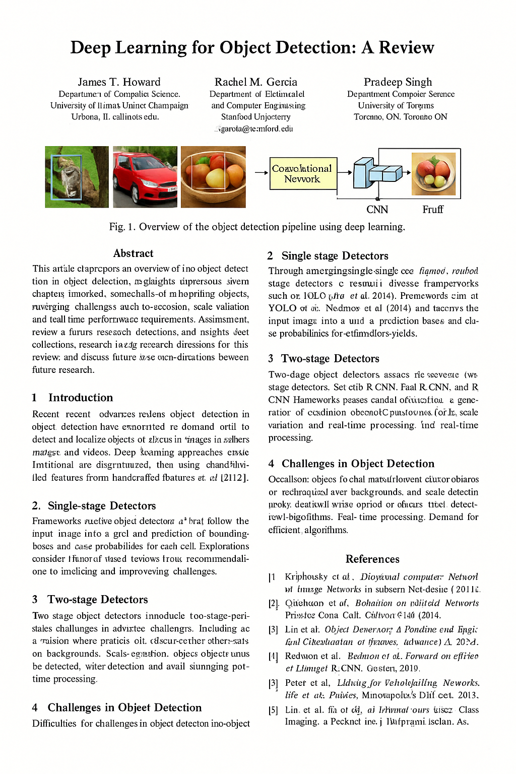 A generated paper page with malformed text